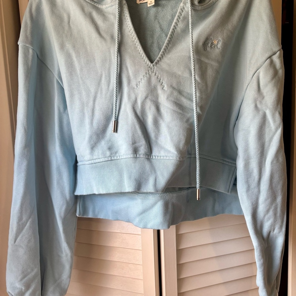 For Love And Lemons Sky Blue Cropped Hoodie